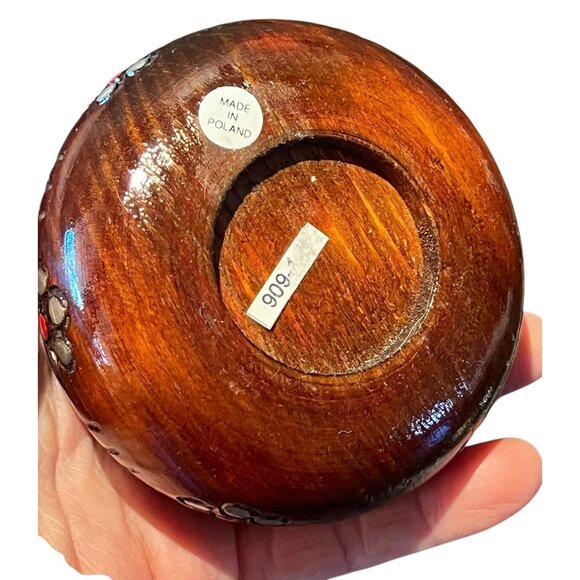 Handcrafted Polish Wooden Jewelry Box With Intricate Floral Design & Red Accents - Picture 6 of 8